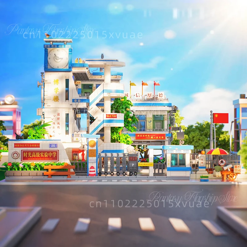 Nowe klocki konstrukcyjne w stylu lat 80. i 90., duże kolekcje, retro widok ulicy, model do składania, zabawki, dekoracja na biurko, prezenty dla dzieci.