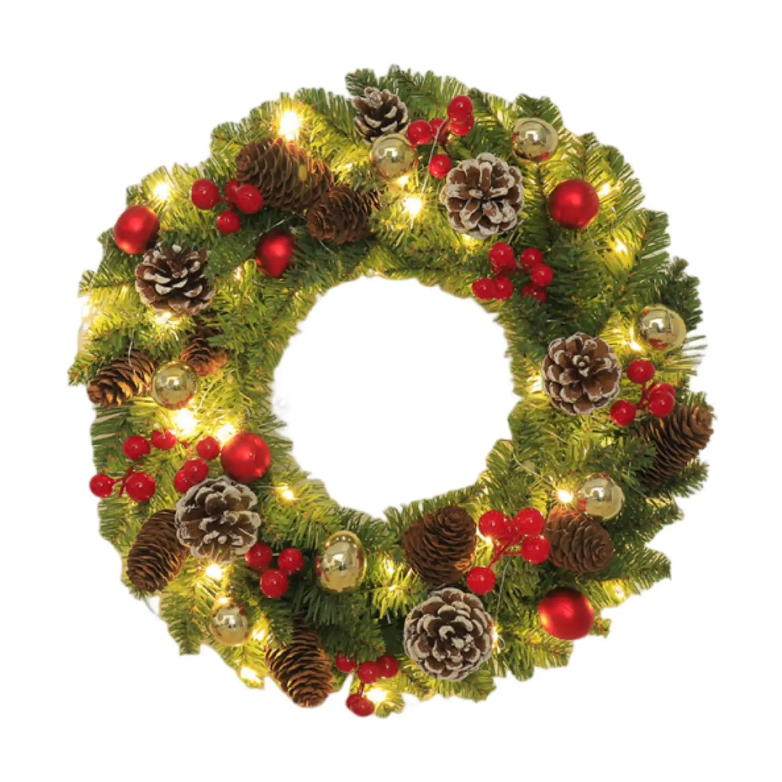 Christmas Wreath with Lights Home Decoration with Red Berries Garland Xmas Wreath for Celebration Window Wedding Fireplace Porch