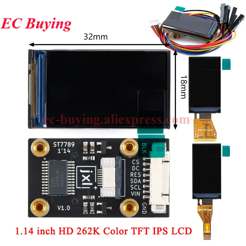 1.14 inch HD 262K Color TFT IPS LCD Screen Display Module 135*240 ST7789 Driver SPI for Arduino ESP32 Development Board 3.3V/5V
