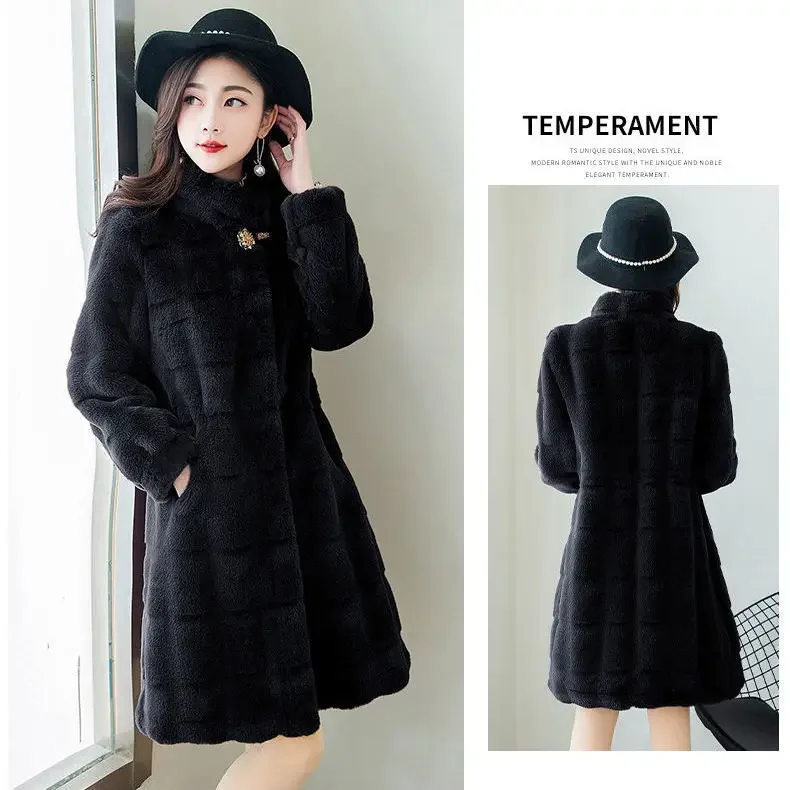 Grosso Comprimento Médio Faux Fox Fur Grass Coat, High End Mother's Park, Casaco Espessado Quente, Nova Tendência de Moda, Inverno, F364, 2024