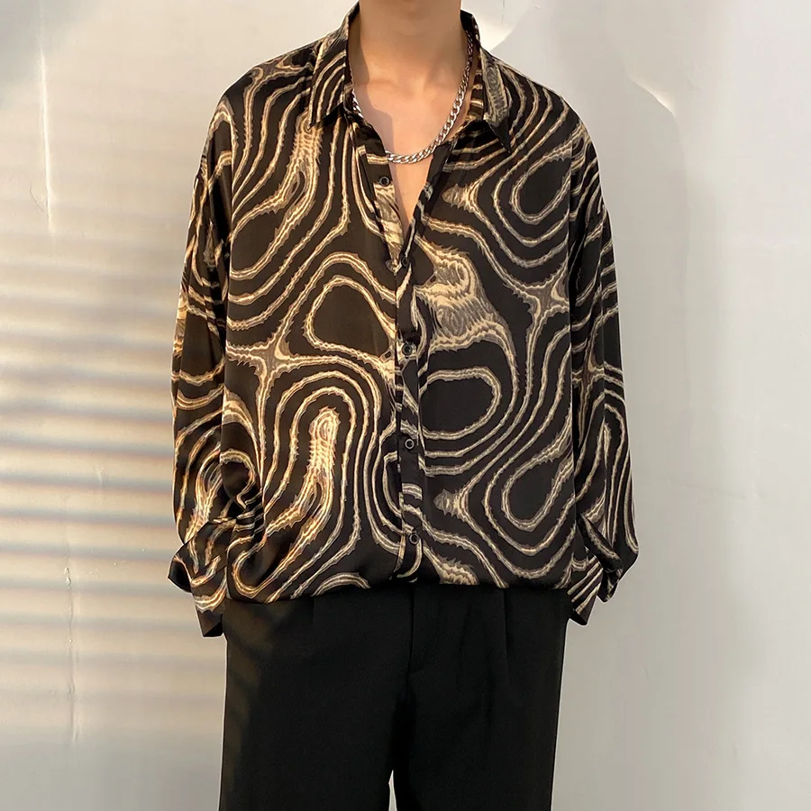 New Men's Basic Long Sleeves INS Plant Print Lapel Long Sleeve Thin No-Iron Fashion Casual Shirt Beach Vacation Tropical Shirt