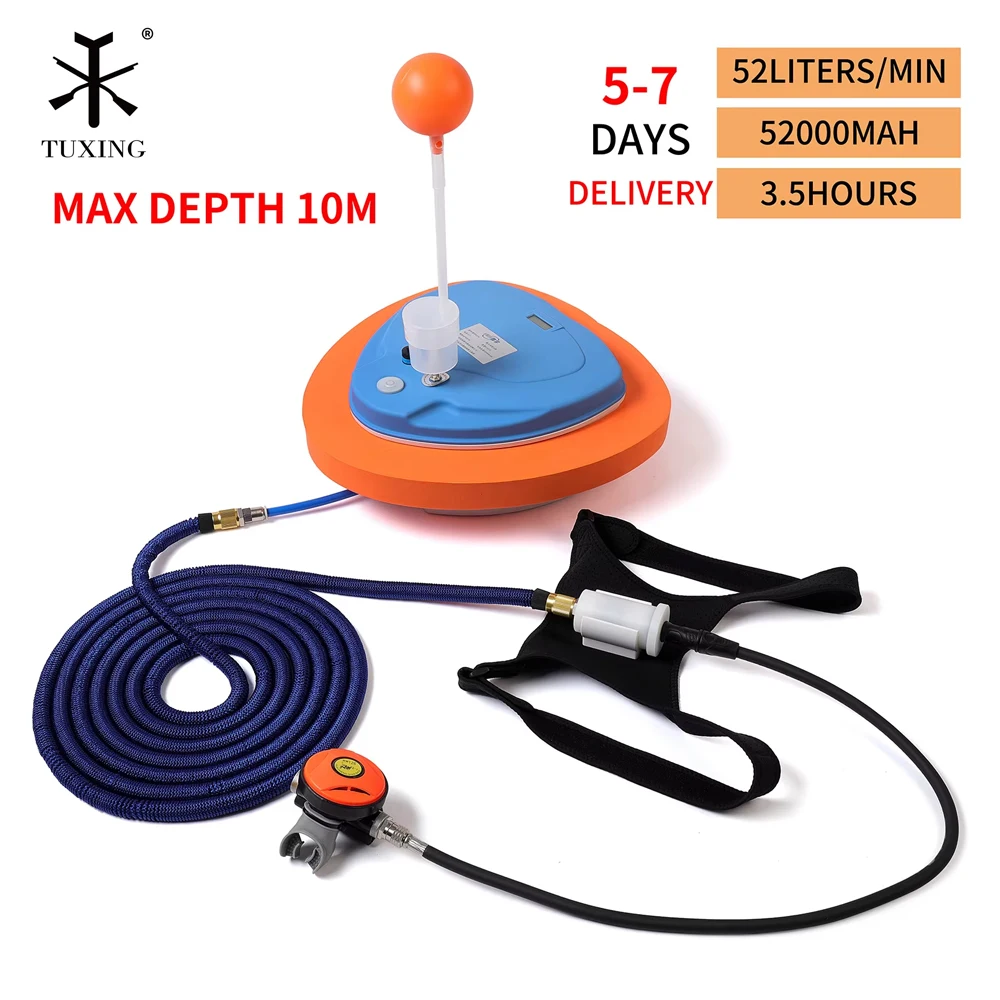 TUXING Depth 10m Scuba Diving Snorkel Equipment Diving Mobile Ventilator Tankless Waterproof Rechargeable Underwater Time 3.5-5H