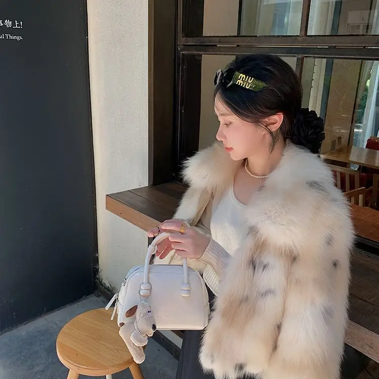 المرأة ليوبارد مطبوعة تقليد فو الثعلب الفراء معطف فو فرو منك منفذها سترة قصيرة رفض طوق فروي سترة سترة القمم