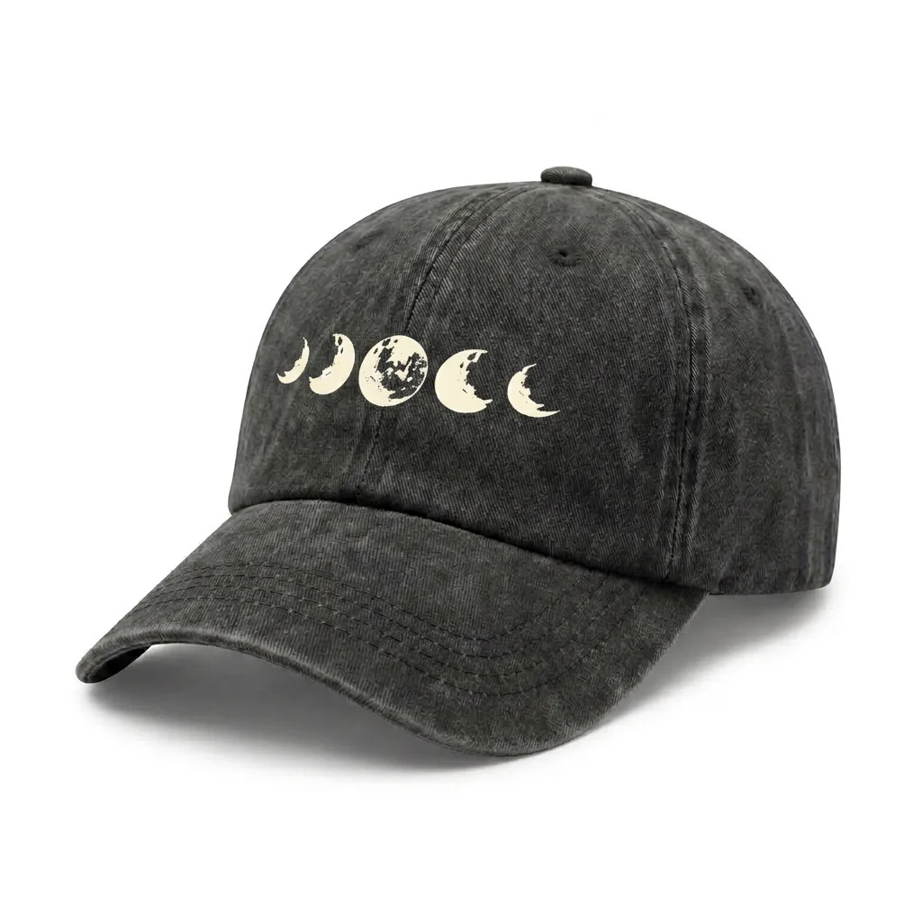 Adjustable Unisex Celestial Moon Phase Graphic Baseball Cap, Vintage Washed Dad Hat, Celestial Aesthetic Gift for Women