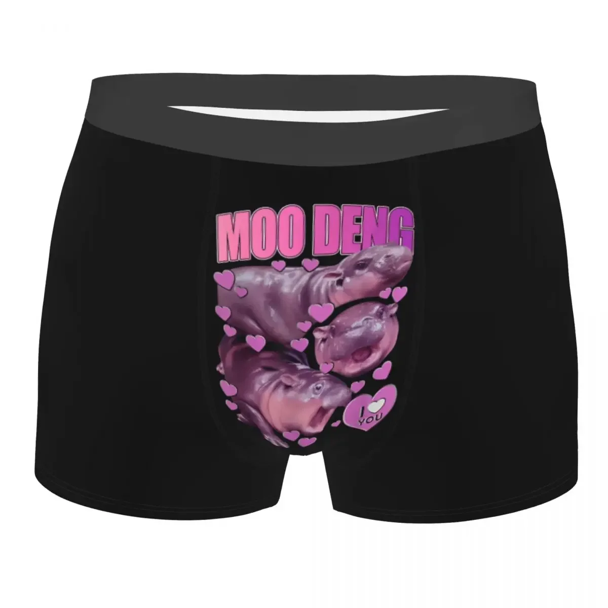 Men's Moo Deng The Famous  Pigmy Hippo Underwear Sexy Boxer Shorts Panties Homme Soft Underpants Plus Size