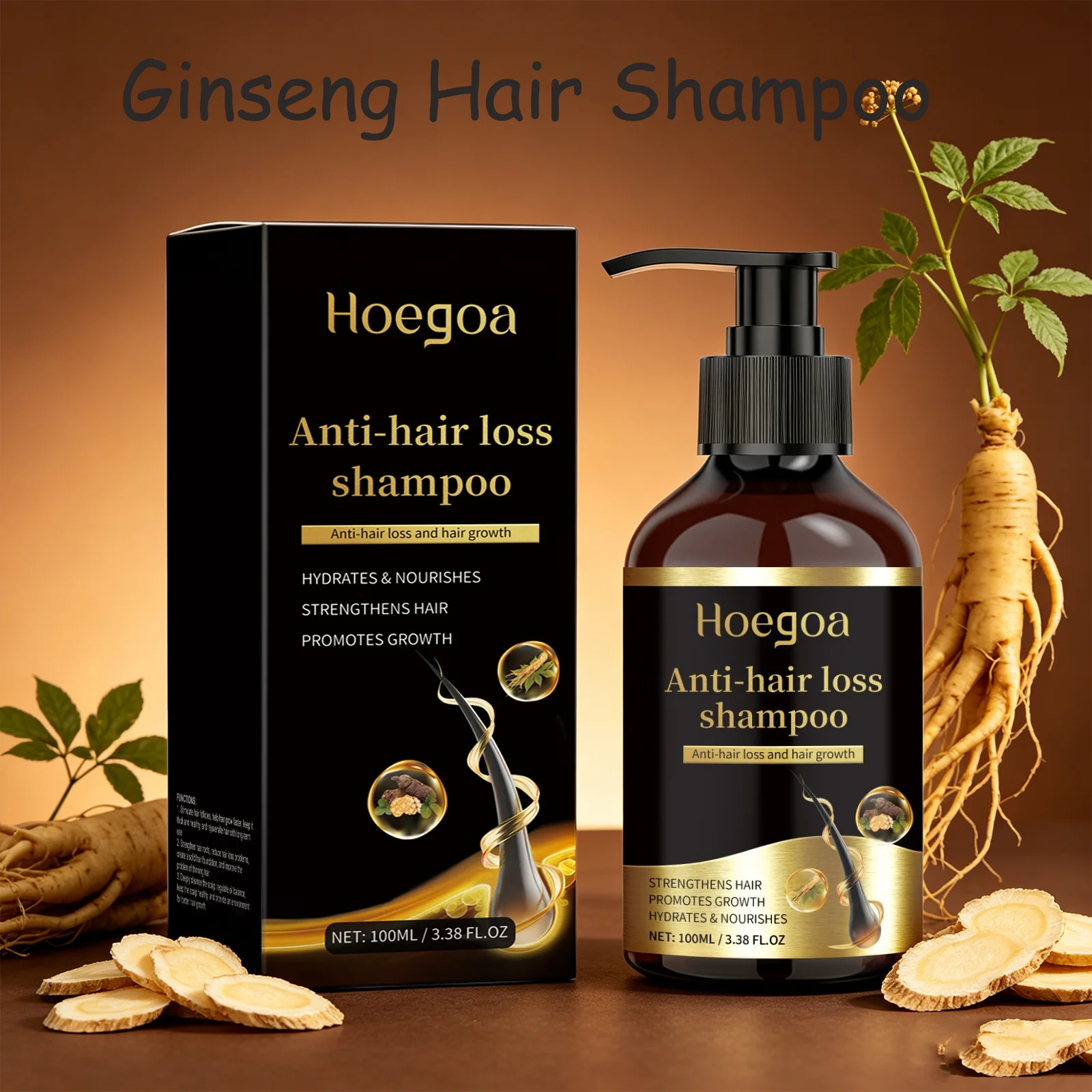 Champú de Ginseng para el Cabello, Limpia el Cuero Cabelludo, Mejora la Calidad del Cabello, Refrescante, Control de Grasa, Anticaspa, Reduce la Caída del Cabello