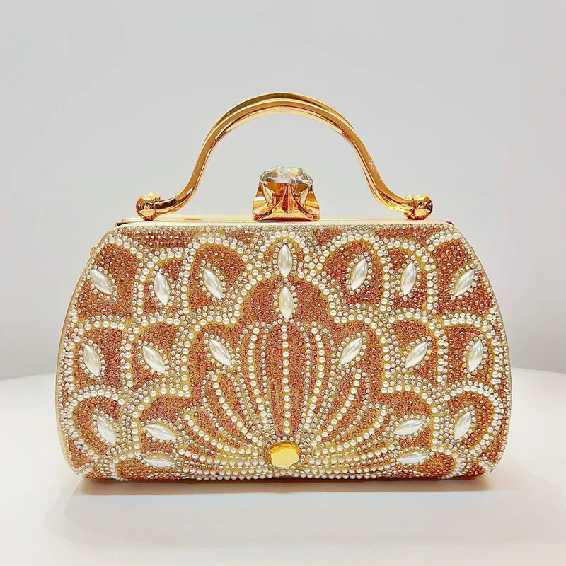 

2025 New Arrival Peacock Flower Crystal Evening Clutch Bags Luxury Designer Women's Pearl Diamonds Wedding Dinner Party Handbag