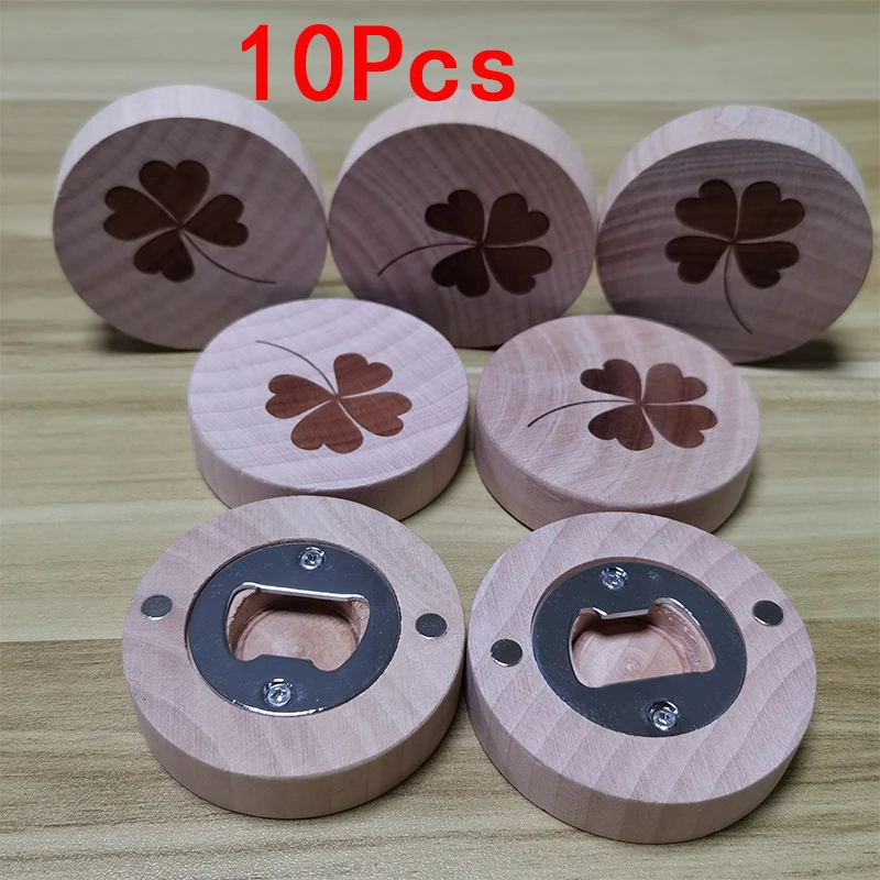 

10Pcs Four-leaf Clover DIY Wood Fridge Magnets Bottle Opener Photo Wall Message Sticker Refrigerators Decor