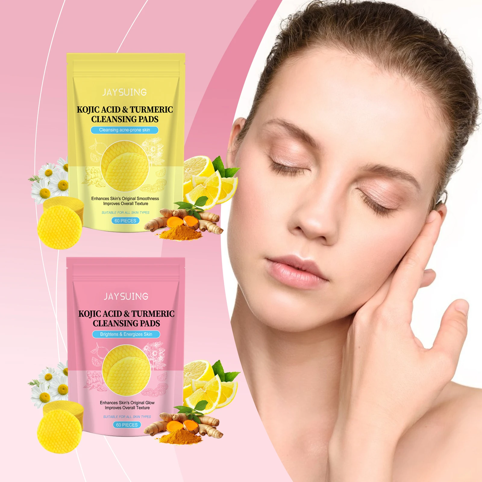Jaysuing Kojic Acid 심황 면 타블렛 부드럽게 얼굴 모공을 깨끗하게 보습 및 브라이트닝 Kojic Acid 면 타블렛 3pcs