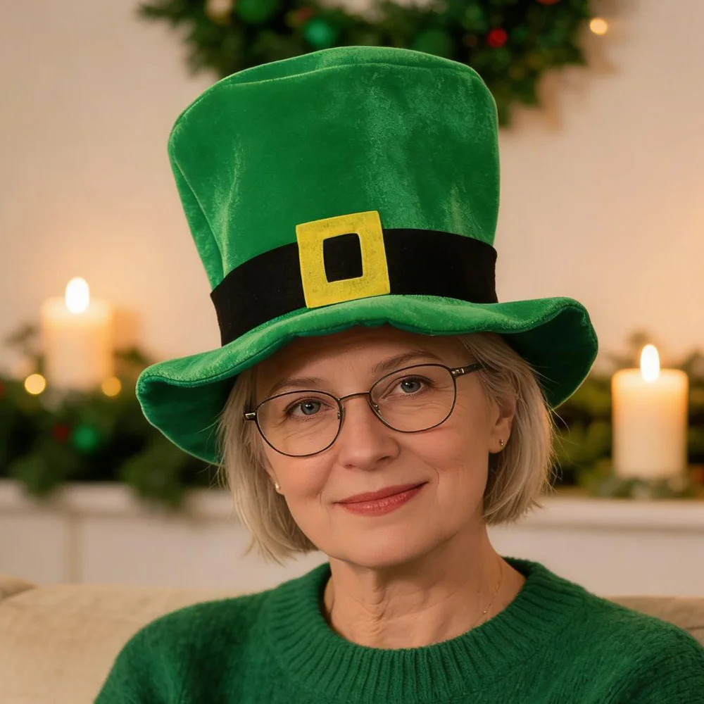 

Funny St.Patrick's Day Green Hat Cosplay Irish Festival Shamrock Top Hats Carnival Halloween Dress Up Party Costume Props