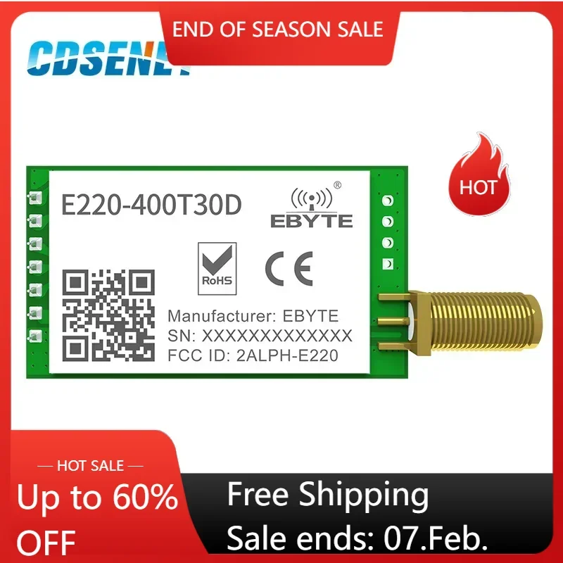 LLCC68 433/470MHz LoRa Wireless Module 30dBm 10km RSSI CDSENET E220-400T30D Wake-on-Air Communication Key Watchdog Transmission