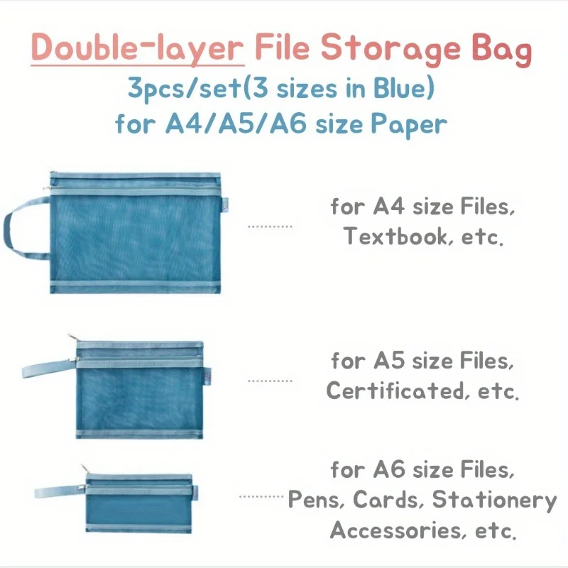 Morandi Colors Multifunctional  Mesh Zipper File Storage Bag fits Stationery for School/College/Office Classification Efficiency