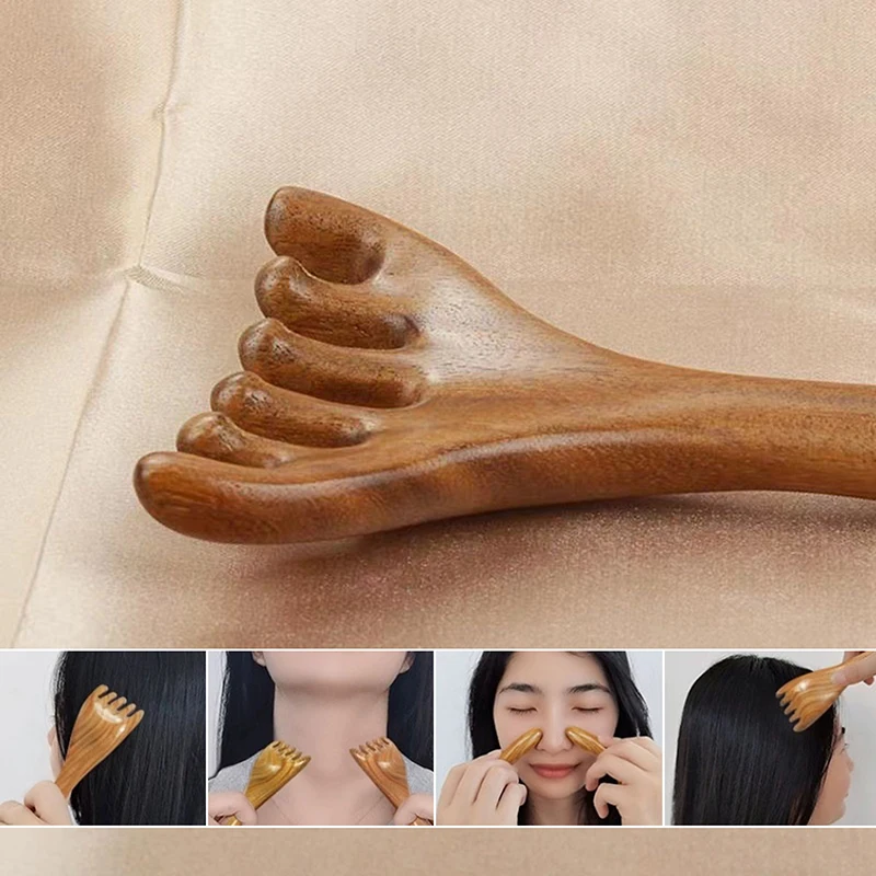 1Pc Head Massage Comb Wooden Wide Tooth Long Handle Comb Anti-static Head Six Claw Massager Promote Blood Circulation