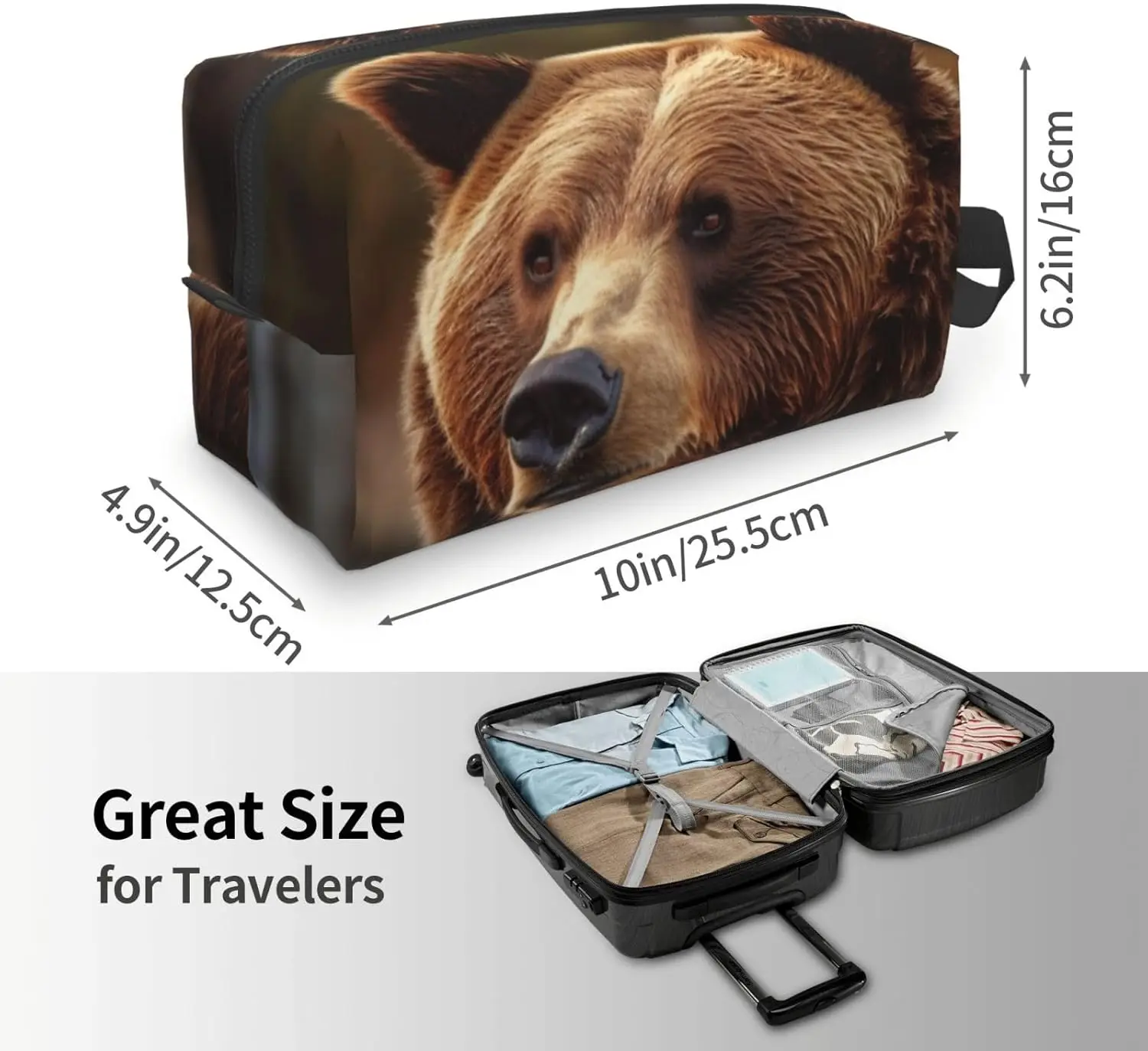 Borsa da toilette da viaggio per donna Borsa da trucco in pelle da uomo Grande organizer da viaggio portatile Borsa per cosmetici Grizzly Bear