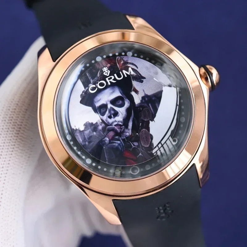 Montre Mécanique à Tourbillon Flottant de 47mm, Clown de la Série Bubble, Tendance et Étanche, Fantaisie et Sombre