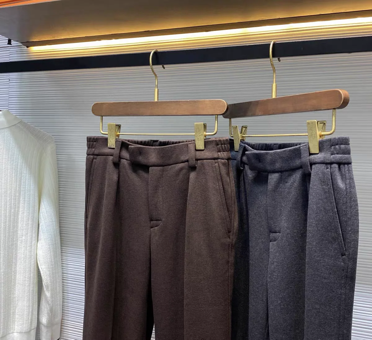 Outono inverno masculino busin casual faion camada de ar mistura de lã cintura elástica perna reta calças casuais tubo reto