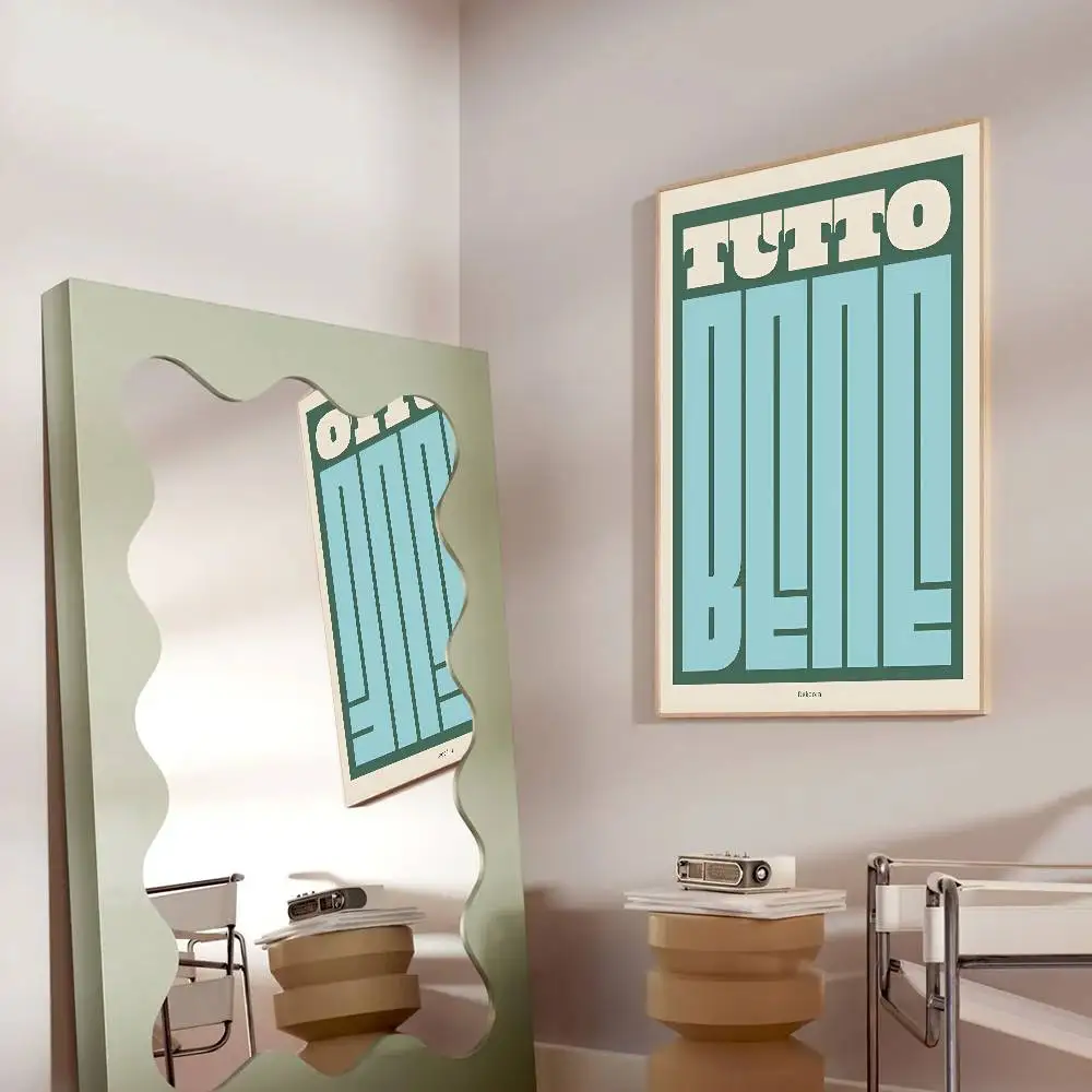 Tutto Bene - Positive saying in green  Poster Mural for Living Room Bedroom Wall Office Wall Decor Gift for Friends Unframed