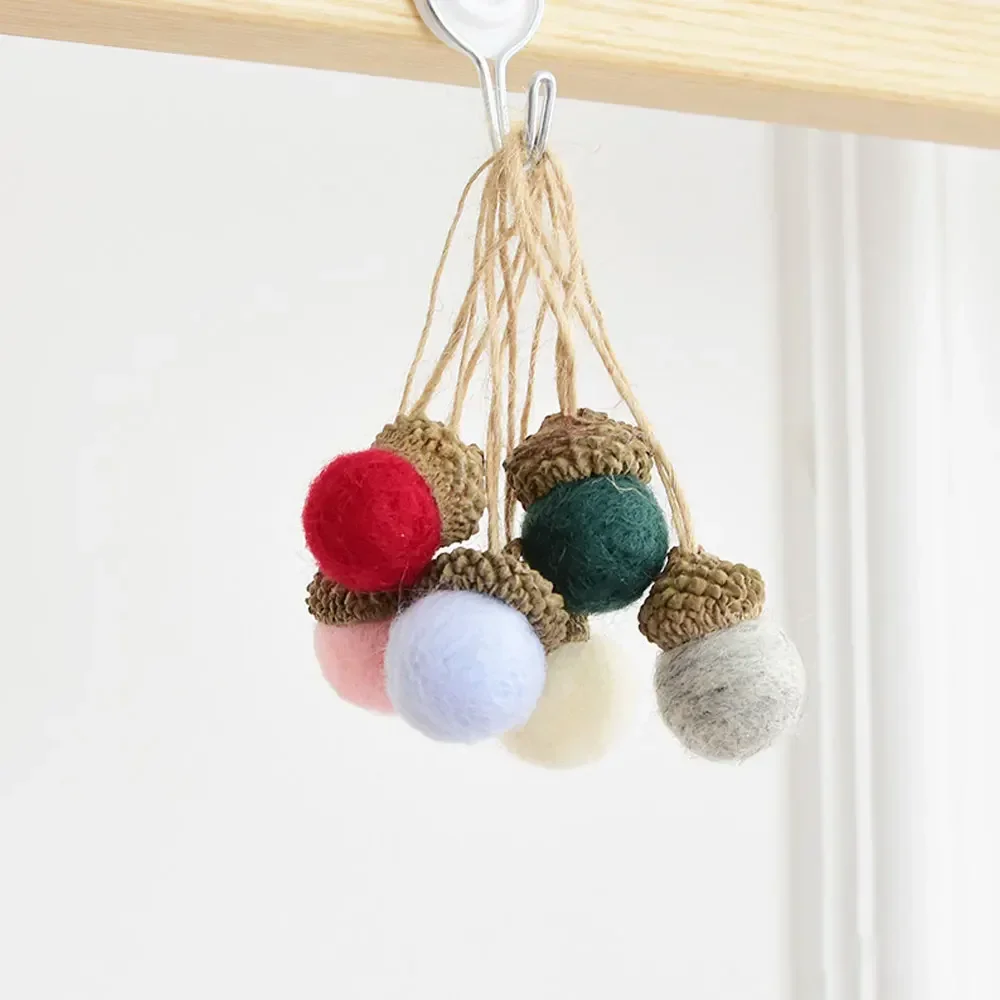 New Year 2023 6pcs Xmas Tree Ornament Wool Felt Pine Tower Ball Pine Cone Acorn String DIY Material Pendant Christmas Decor Home