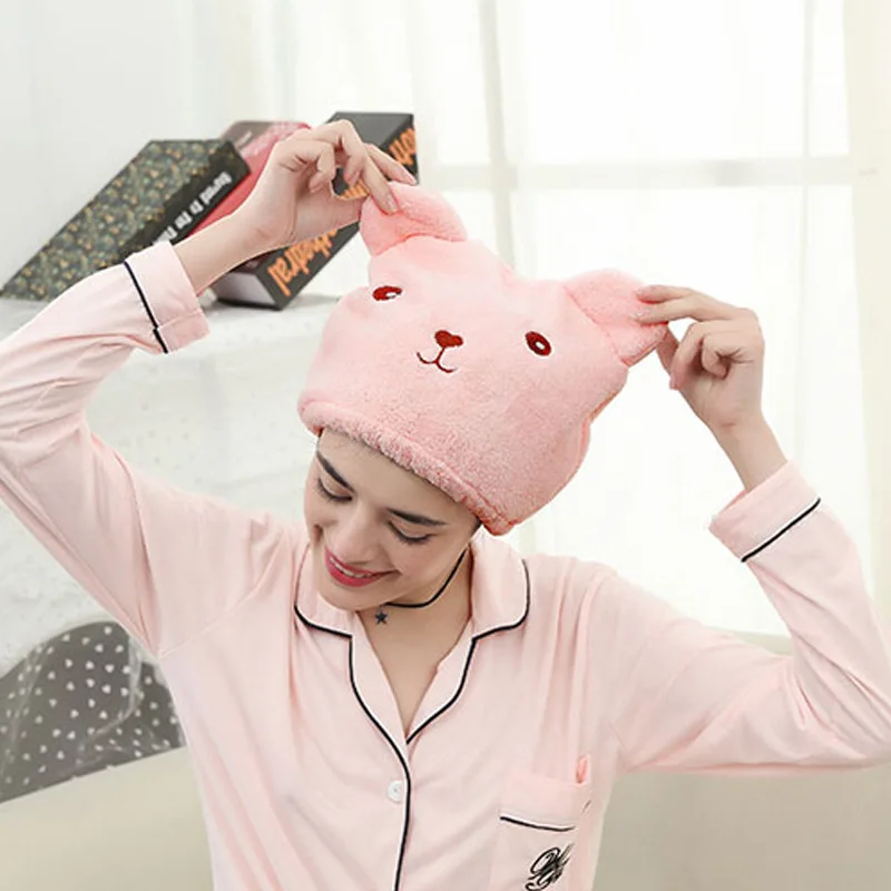 

Hair Drying Cap Lovely Cat Bath Towel Microfiber Shower Sleeping Hat Wrapped Towels Bathing Caps For Women Bathroom Accessories