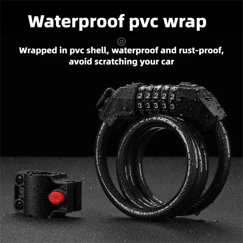 5 Digit Password Bike Lock, Thick Steel Cable Waterproof Anti-theft, Portable Summer Cycling Accessories for Kids Sports Bicycle
