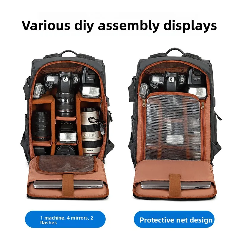 Multifunctional large-capacity double shoulder camera bag outdoor leisure waterproof camera bag drone 17inch computer integrated