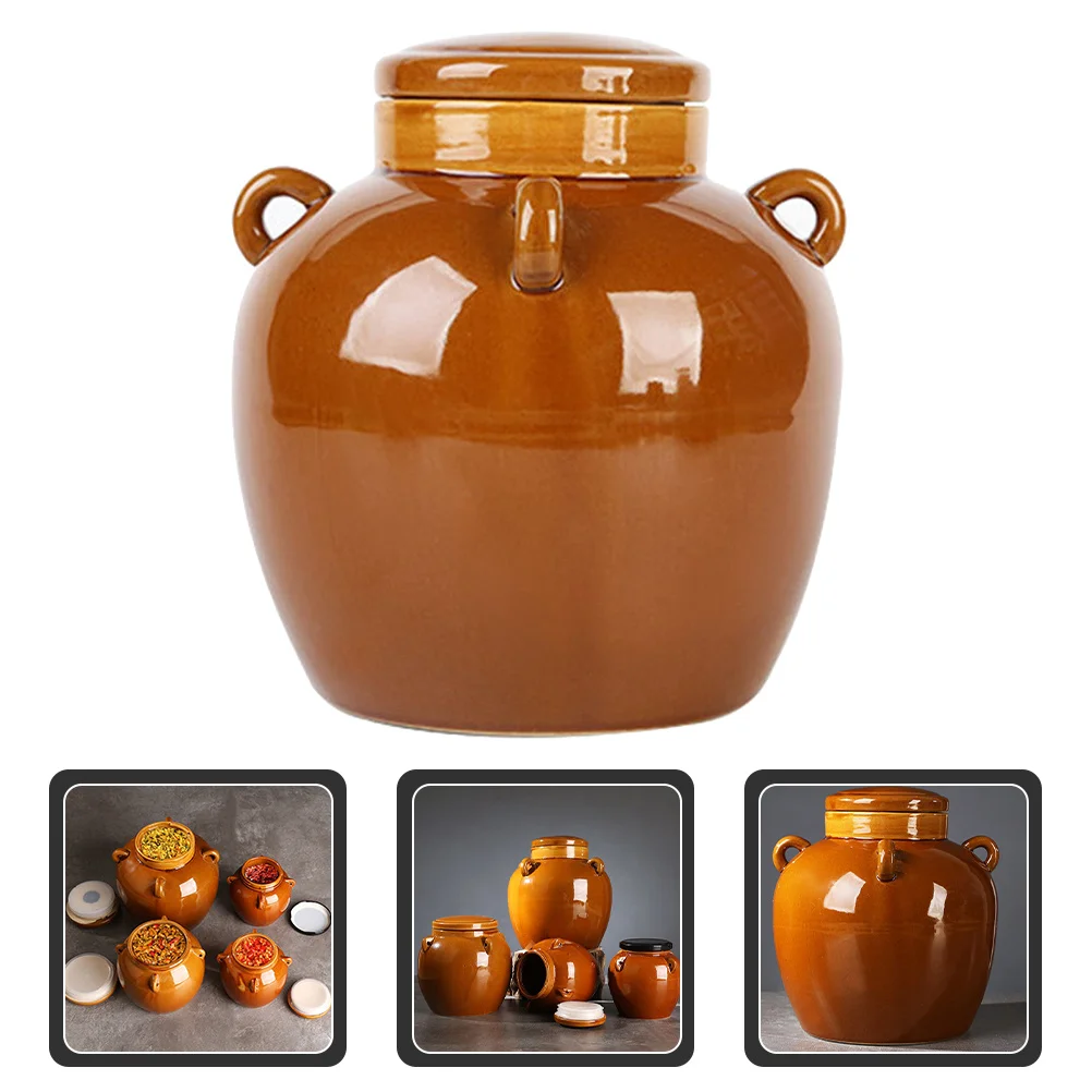 

Large Ceramic Pickle Jar Vintage Kimchi Pot with Lid for Home Restaurant Hotel Storage Container Food Organization Jar