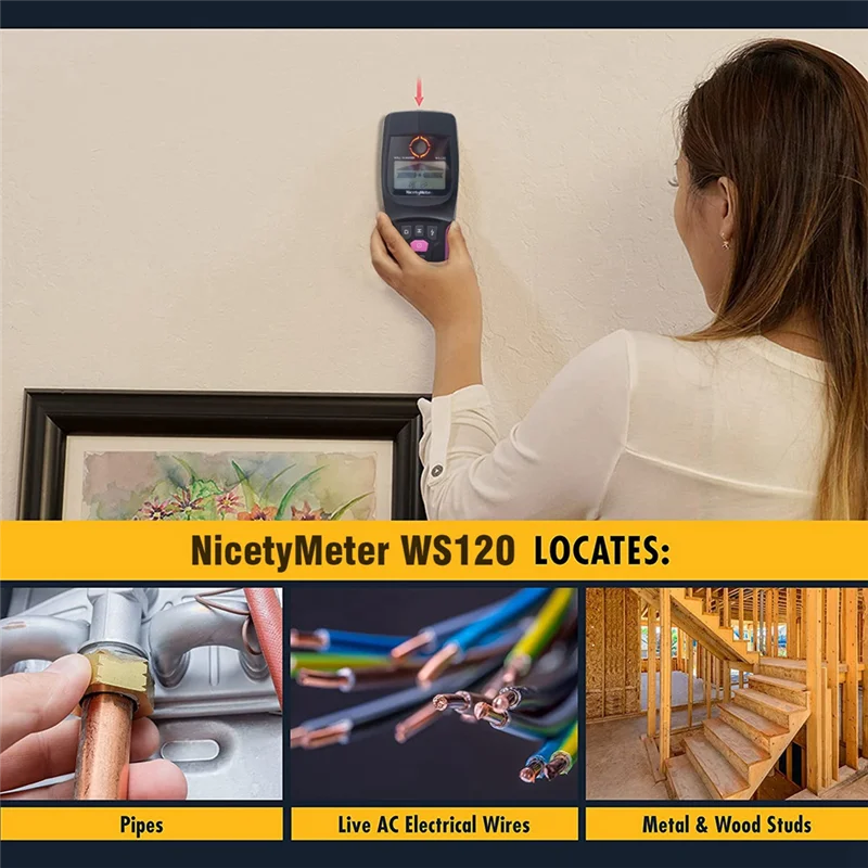 AEA2-Nicety Meter 5 In 1 Stud Metal  Wall Scanner AC Wood Finder Cable Wire Depth Tracker Plumbing Underground WS120