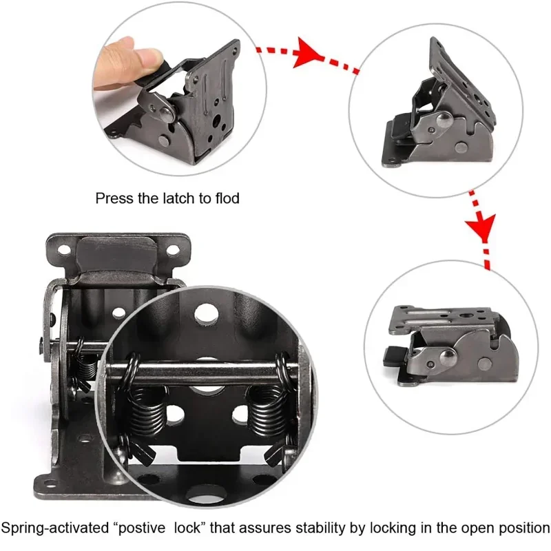 4PCS Bed Leg, WorkbenchFoldable Bracket, Self-Lock Hinge Hardware with Screws Lock Extension Support for Table Leg