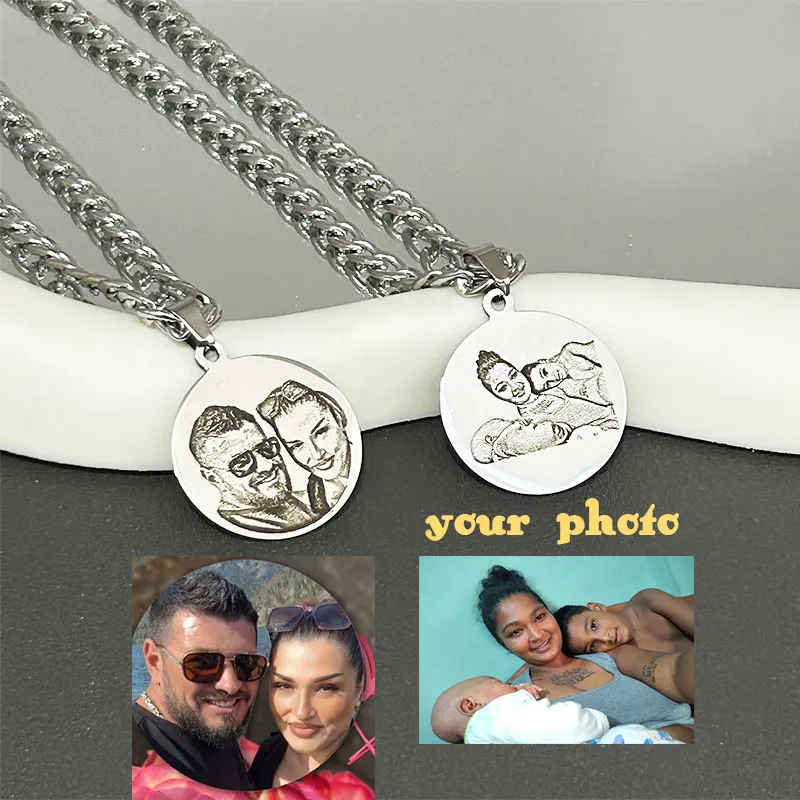 

Персонализированное кубинское колье с лазерной гравировкой, фото-портретом, памятное украшение из нержавеющей стали для пары, подарок