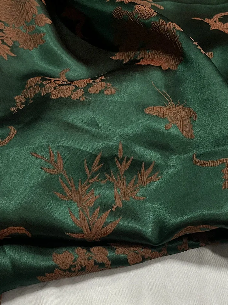 Momme 하이 퀄리티 리얼 실크 탄성 자카드 원단, 그린 새틴 대비 색상 감각, Guanle 크레페 꽃 천