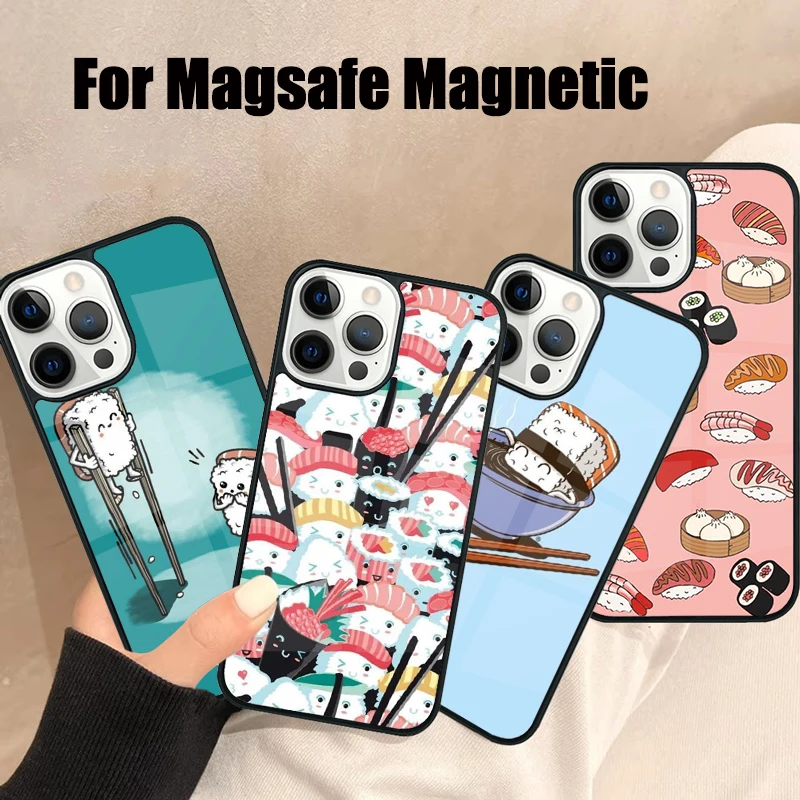 Funda de teléfono Kawaii Sushi Crowd para iPhone 17 Air 16e 15 14 13 12 11 Pro Max Plus Magsafe cubierta magnética inalámbrica