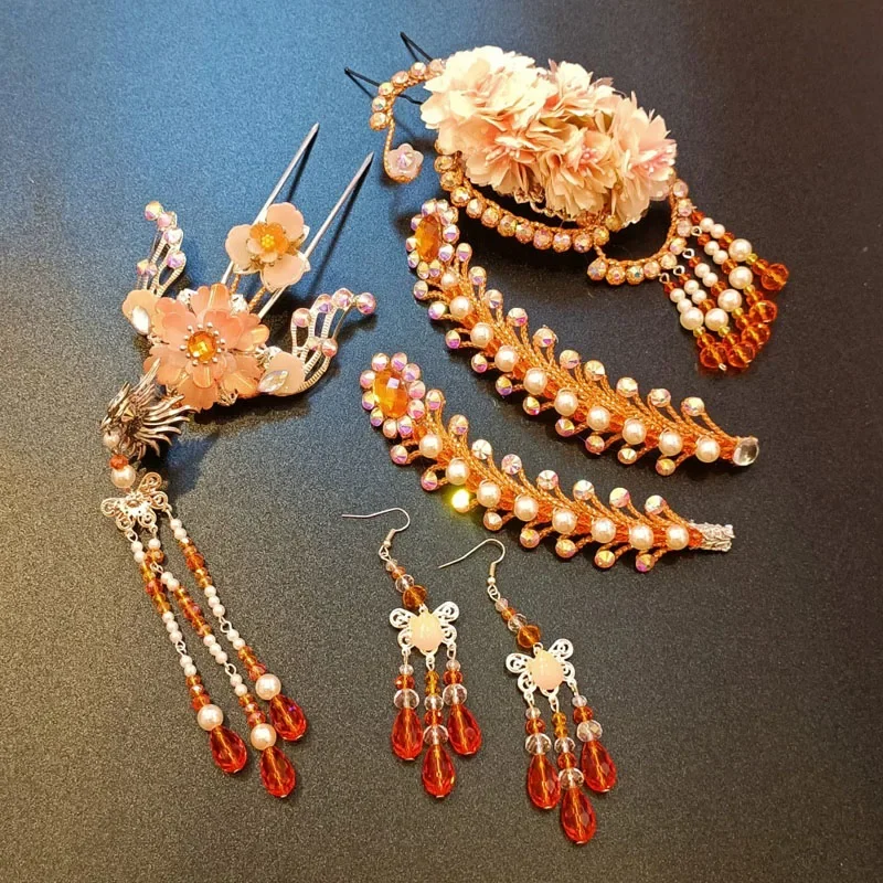 Delicado vintage chinês han traje headwear ópera chinesa, huangmei, ópera comantonesa, phoenix cauda colorido esmalte conjunto cocar