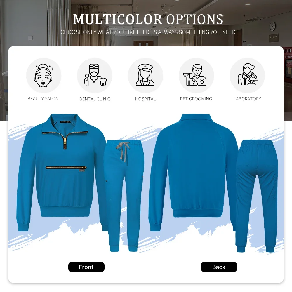 Multicolor Scrub Uniform Long Sleeve Dentist Tops+jogger Pants Set Nursing Uniform Women Pet Doctor Set Medical Surgery Workwear