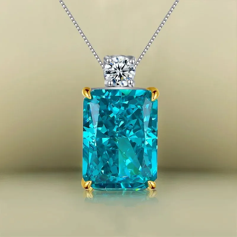 

Exploding Artificial Palaiba Big Gem Redian Crushed Ice Cutting Necklace Pendant Mint Green Rectangle 925 Sterling Silver