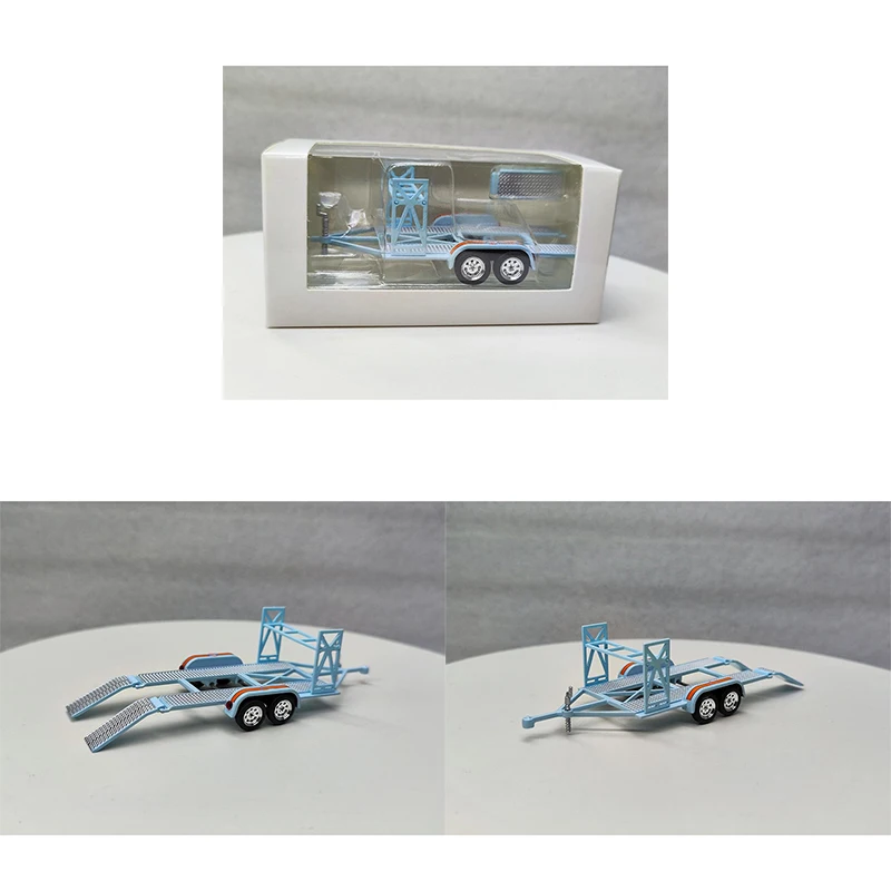 Green Light 1:64 Simulated Blue Tandem Car Trailer Alloy Die-cast Car Model Collection Ornaments Gifts