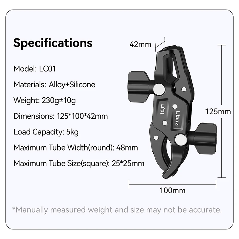 Ulanzi LC01 Metal Double Mounts Super Clamp for Light Stand Max 48mm Round 25mm Square Tube Load 5KG Photography