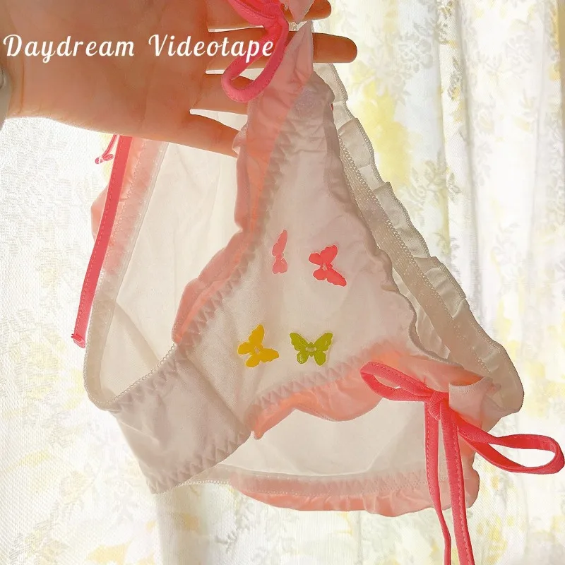 Y2K Style Underpants Small Butterfly Summer Fresh Unbinding Lace Up Underwear Sexy Cotton Japanese Sweet Girls Triangle Panties