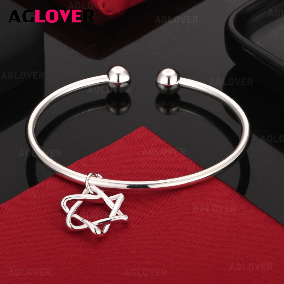 

AGLOVER 925 Sterling Silver Six-Pointed Star Pendant Open Bracelet Women Fashion Charm Party Jewelry