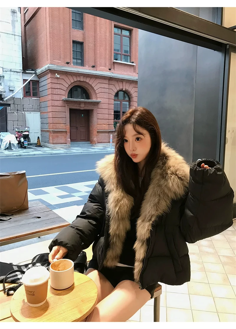 ZAROY Women's Winter Jacket Luxury Fox Fur Collar Puffy Thicken Warm Cotton Short Coat High Street Fashion Outwear Parkas куртка