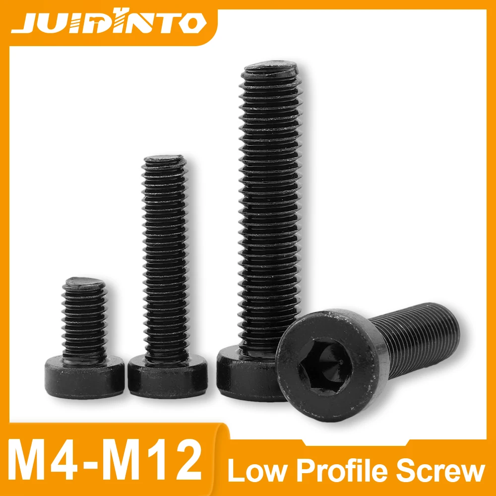 JIUDINTO Hex Socket Thin Low Short Profile Cap Head Bolt Screw M3 M4 M10 M12 12.9 Grade Carbon Steel Allen Cap Head Screws