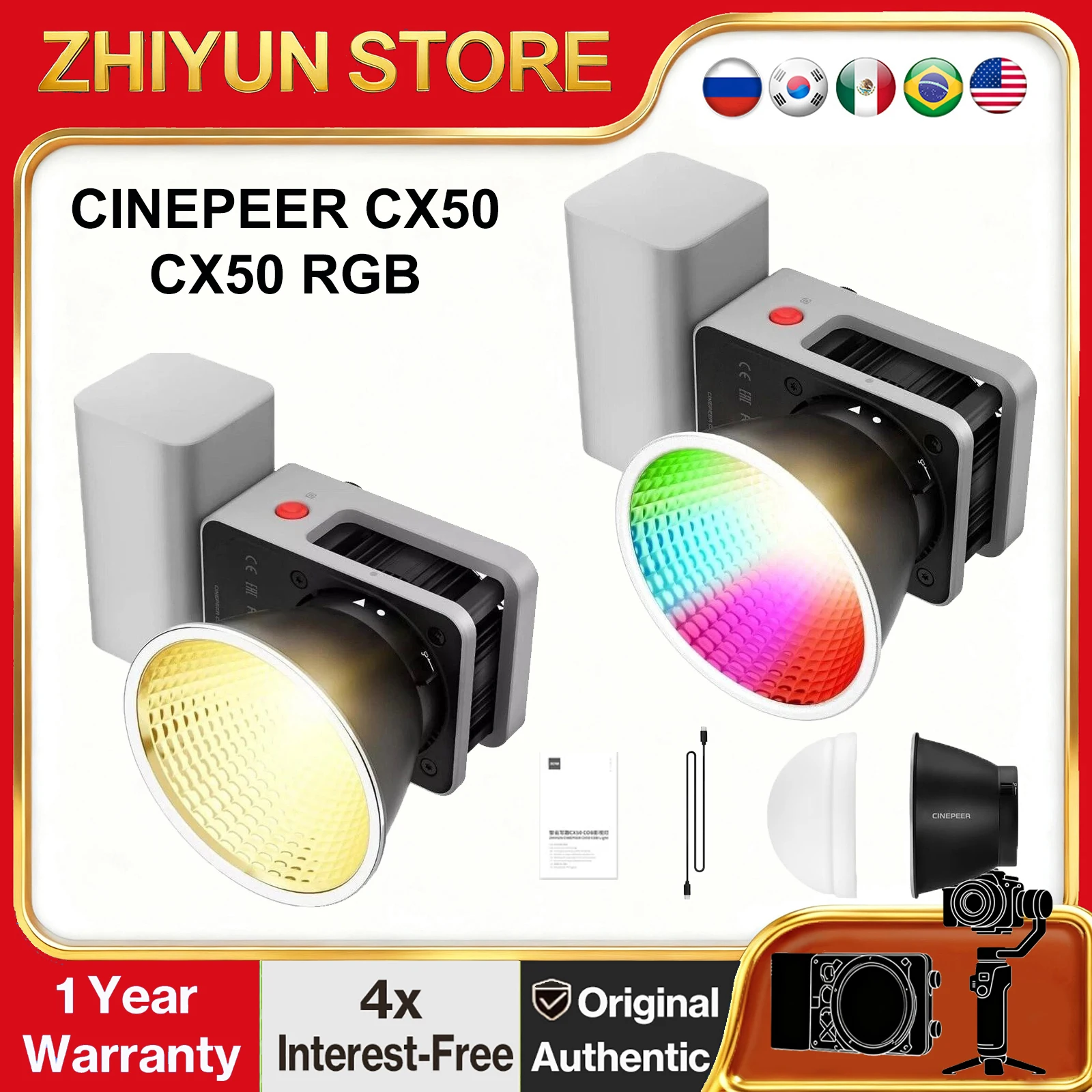 

ZHIYUN CINEPEER CX50 RGB CX50 Bi-color 50W Video Light 2700K-6500K APP Control 18 FX Types for Youtube Vlogging/Outdoor Shooting