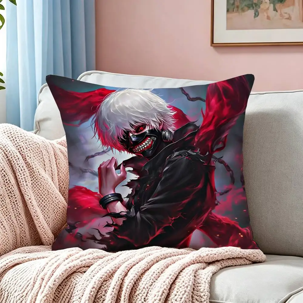 Tokyo Ghoul Kaneki Ken Anime  Pillow Case Square Double-Sided Sofa Cushion Cover Bedroom Bedside Pillow