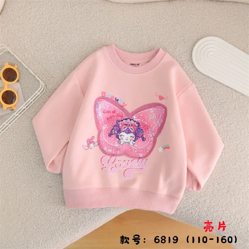 

2024 New Sanriokuromi My Melody Kawaii Anime Change Color Sequin Hoodie Girl Heart Dress Cartoon Cute Princess Clothes Kid Gift