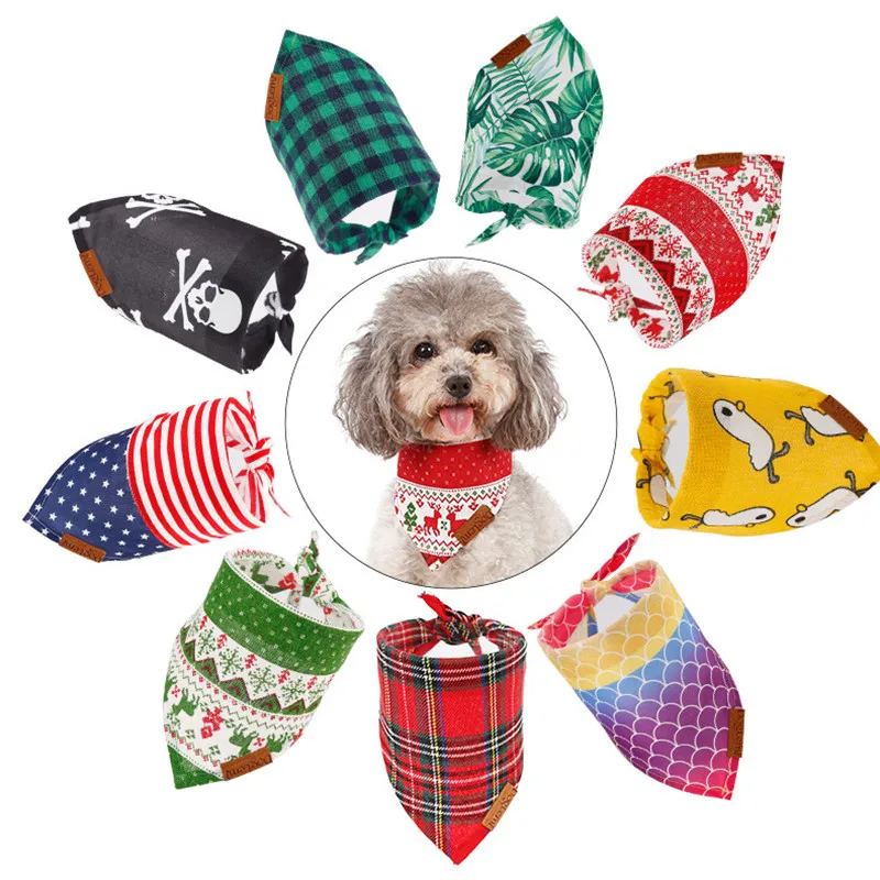 3pcsFlag Christmas PetTriangle Saliva Fashion Scarf Festival Cat Dog Skull Handkerchief Bib Pet Accessories Supplies