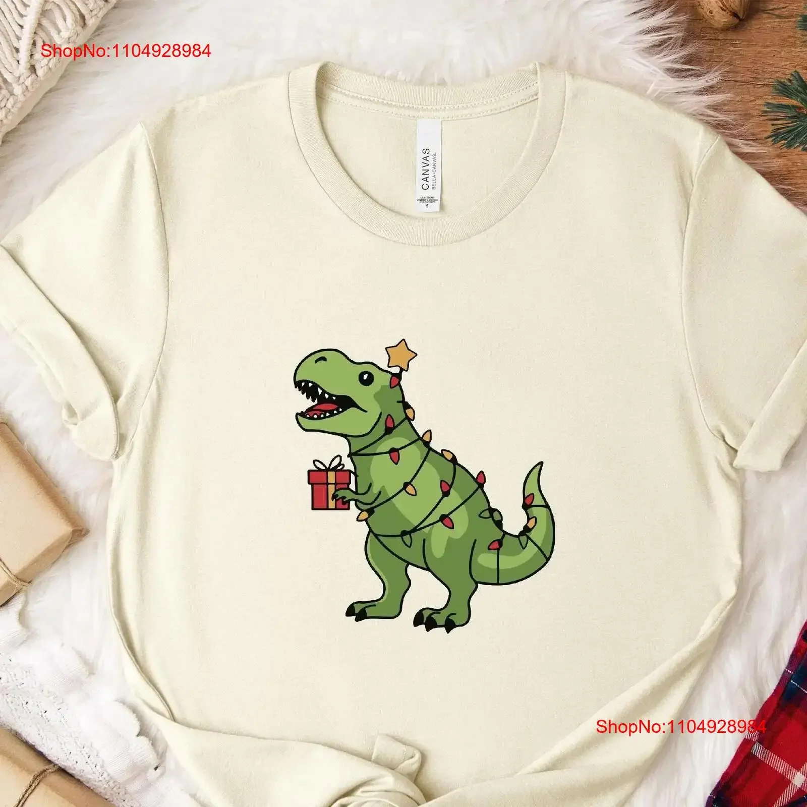 

Christmas T Rex Dino Shirt Festive Holiday with Lights and Perfect for Dinosaur Lovers Unique vintage Washed graphic Slightly