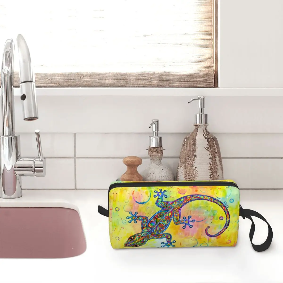 Benutzerdefinierte Reise Gecko Psychedelic Paisley Eidechse Kulturtasche Tragbarer Make-up-Kosmetik-Organizer für die Schönheitsaufbewahrung Dopp Kit Case