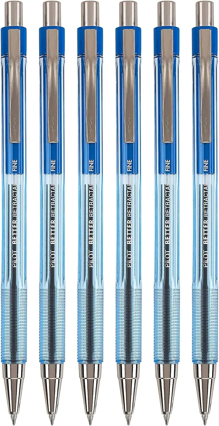 

Refillable Ballpoint Pens Fine Point Blue Ink 6 Pack Smooth Writing Retractable Pen with Textured Barrel for Office School