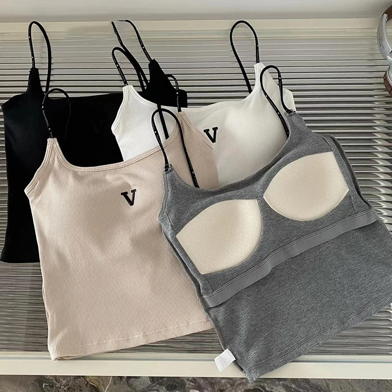 Women's Tank Top Letter Korean Version Slim Fashion Casual Versatile With Chest Pad Cotton Sleeveless Tank Tops