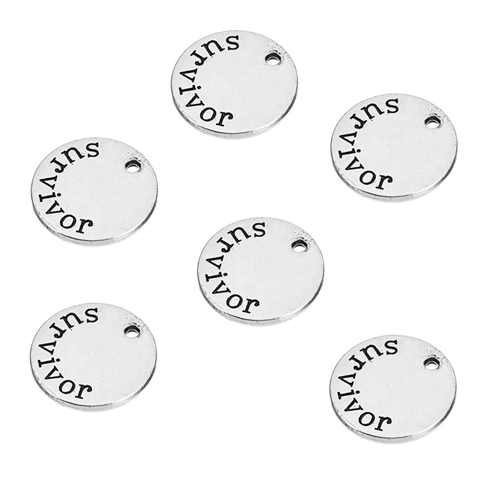 My Shape 10pcs Survivor Engraved Round Pendants for DIY Bracelet Necklace Keychain Charms Jwewlry Making Accessories Wholesale