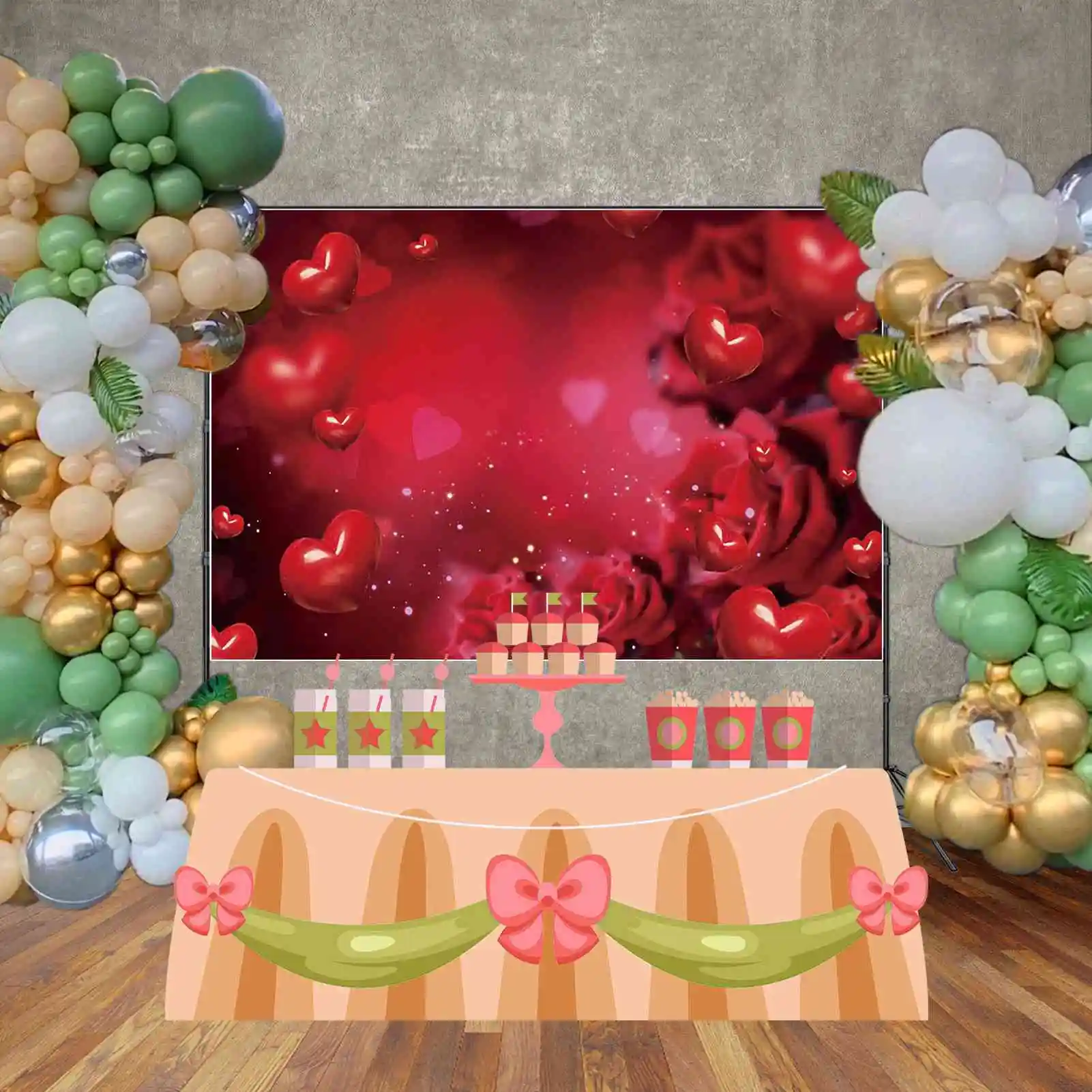 MOON.QG February 14 Valentines Decor Background Women Birthday Backdrop Wood Board Brick Wall Arch Door Photography Studio Props